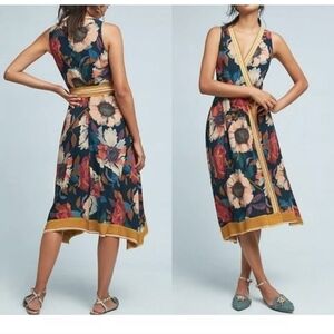 Anthropologie floral Maeve dress faux wrap size 2 yellow